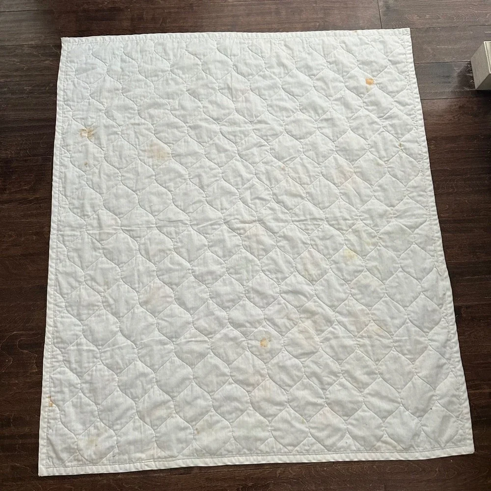 Vintage Care Bears Quilted Baby Blanket Blue Cloud Print 48x44 80s Nostalgia